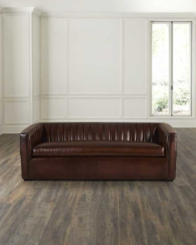 Ralston Channel-Tufted Leather Sofa, 84"